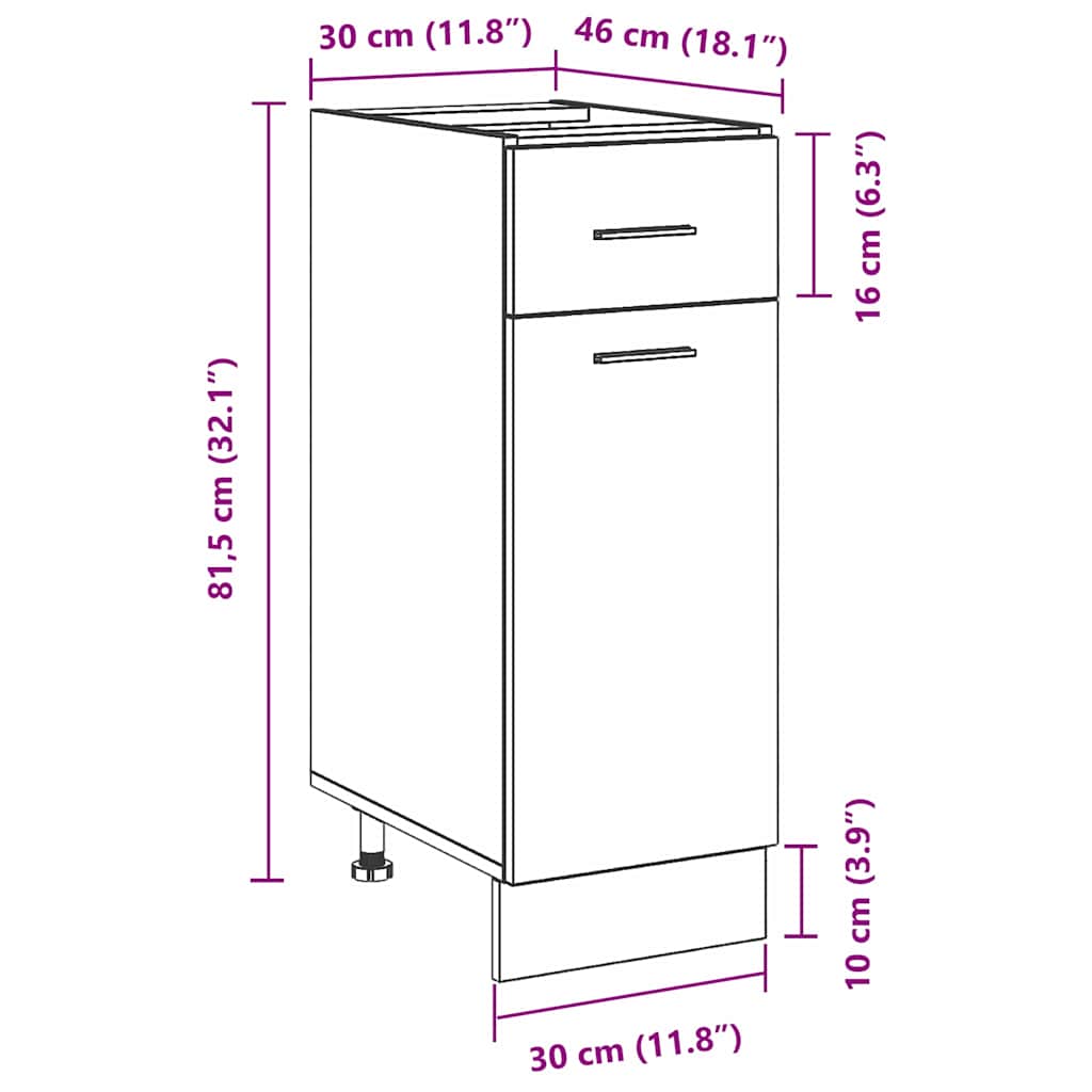 Hängeschrank Schwarz Eichen-Optik 30 x 46 x 81,5 cm