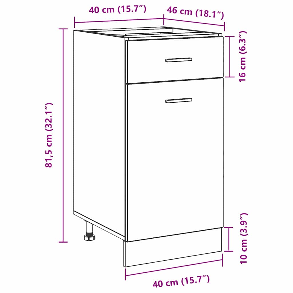 Hängeschrank Schwarz Eichen-Optik 40 x 46 x 81.5 cm
