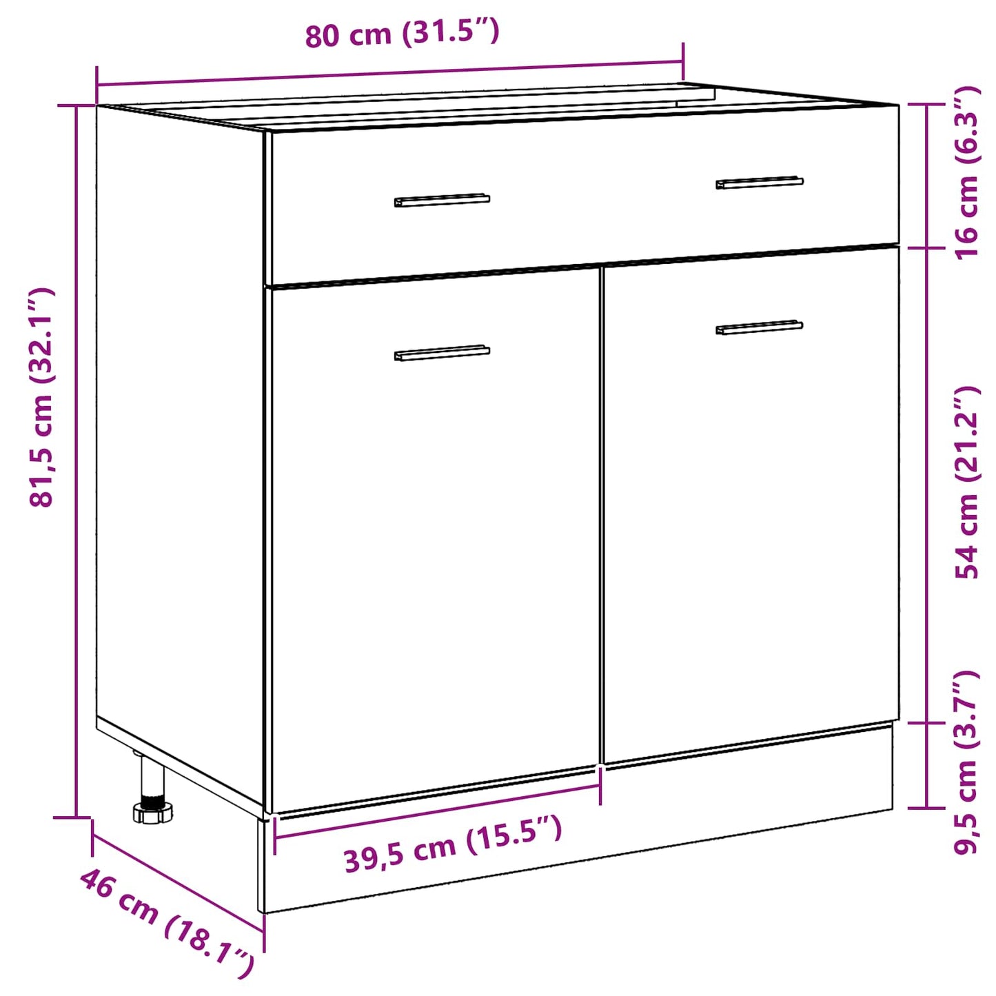 Hängeschrank Schwarz Eichen-Optik 80 x 46 x 81.5 cm