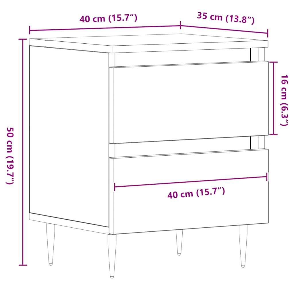 Nachttisch 2 pcs Eiche handwerklich 40 x 35 x 50 cm