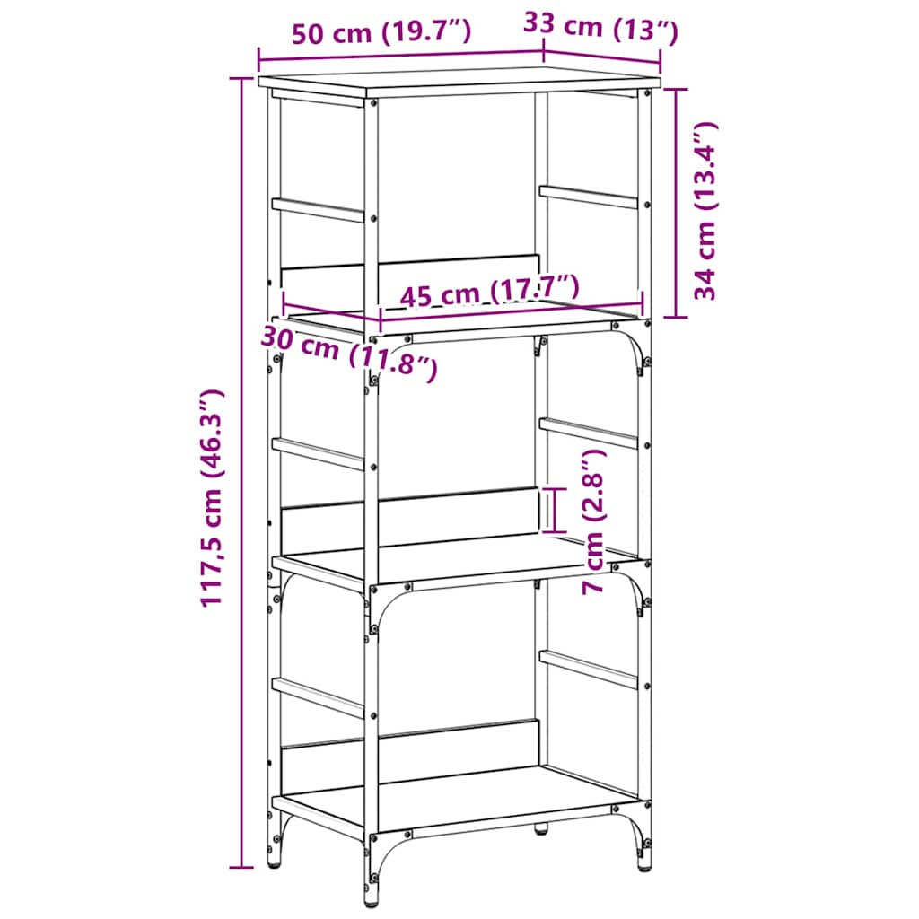 Bücherregal 3 Ebenen 50 x 33 x 117,5 cm Holzwerkstoff