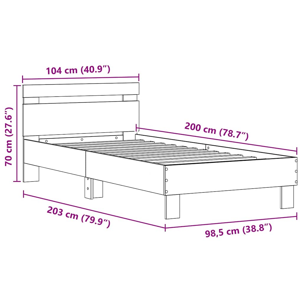 Bettgestell Eiche handwerklich 100 x 200 cm Holzwerkstoff