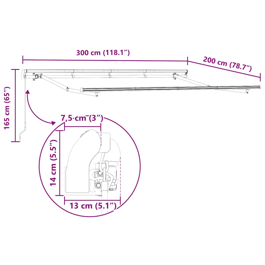 Einziehbare Markise Anthrazit 300 x 200 cm Stoff