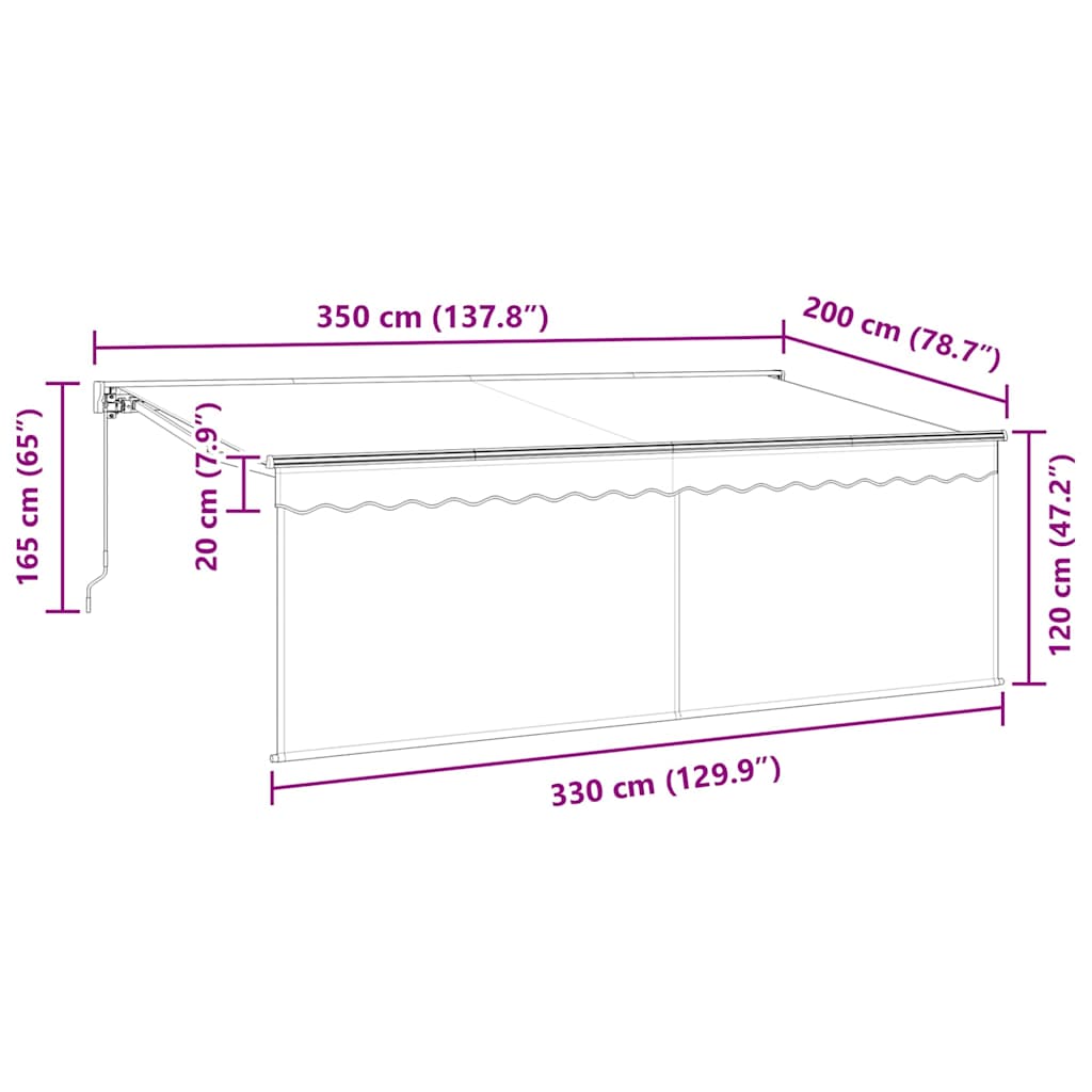 Ausziehbare Markise Creme 350 x 200 cm Polyester und Aluminium