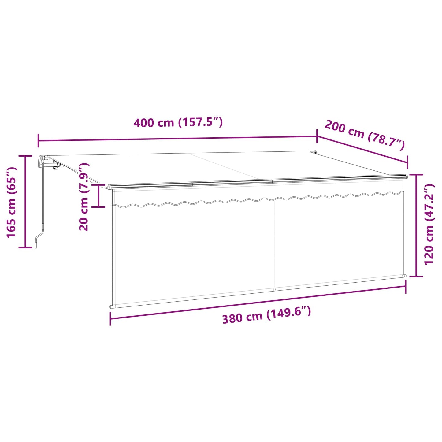 Ausziehbare Markise Anthrazit 400 x 200 cm