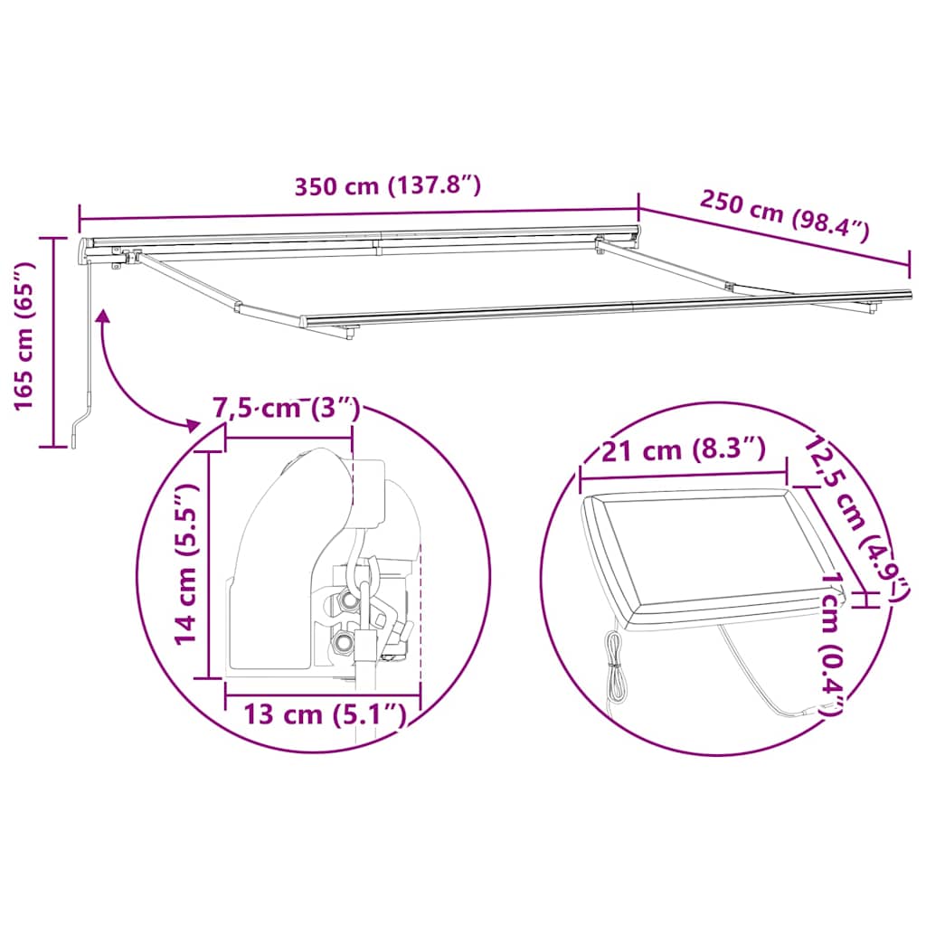 Ausziehbare Markise Rot und Schwarz 350 x 250 cm