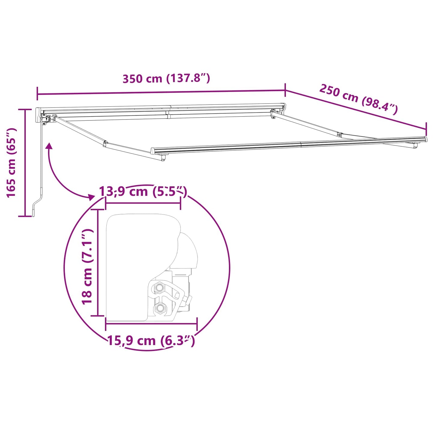 Markisenrahmen Braun 350 x 250 cm Polyester mit PU-Beschichtung