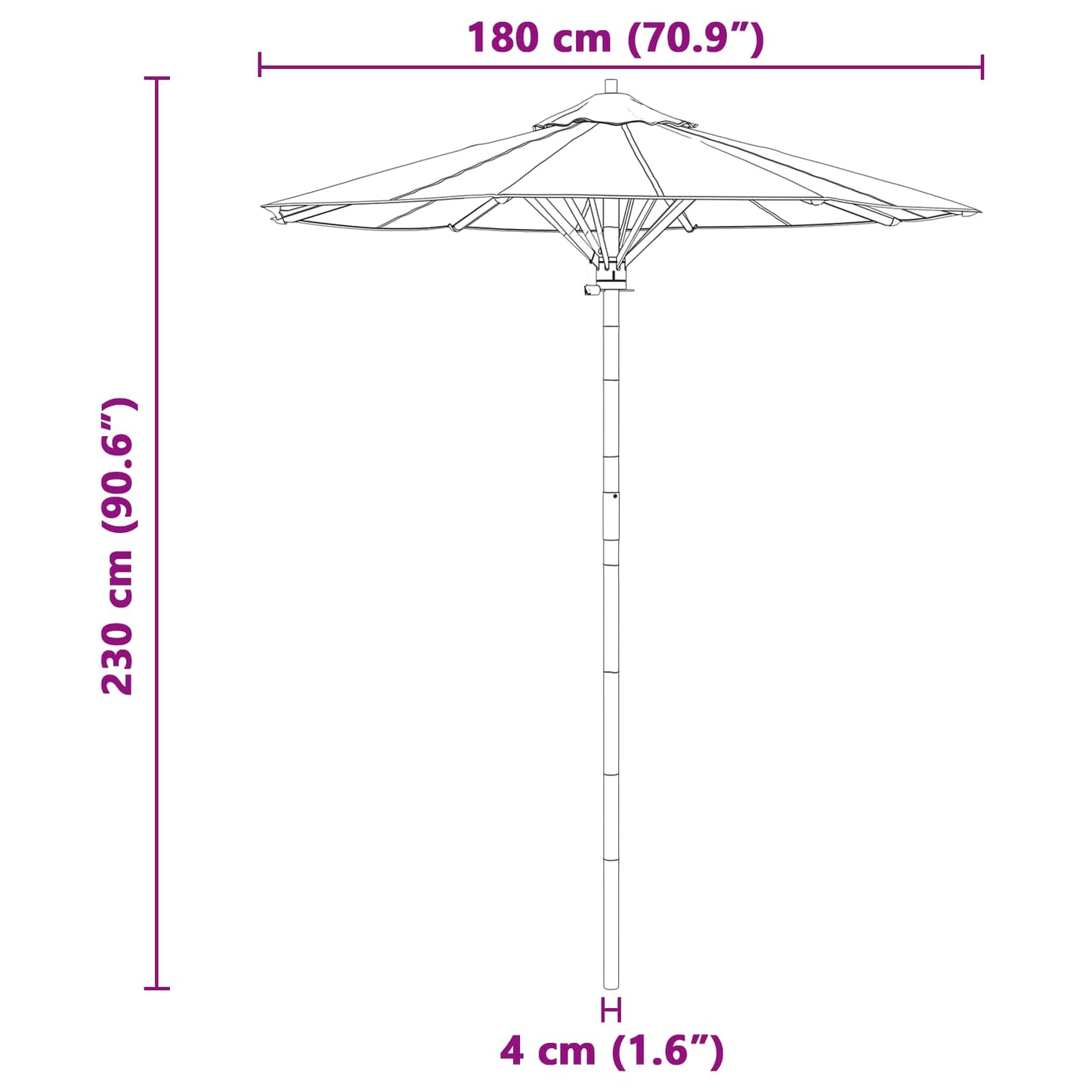 Garten-Sonnenschirm Cremeweiß Ø 180 x 230 cm Bambus