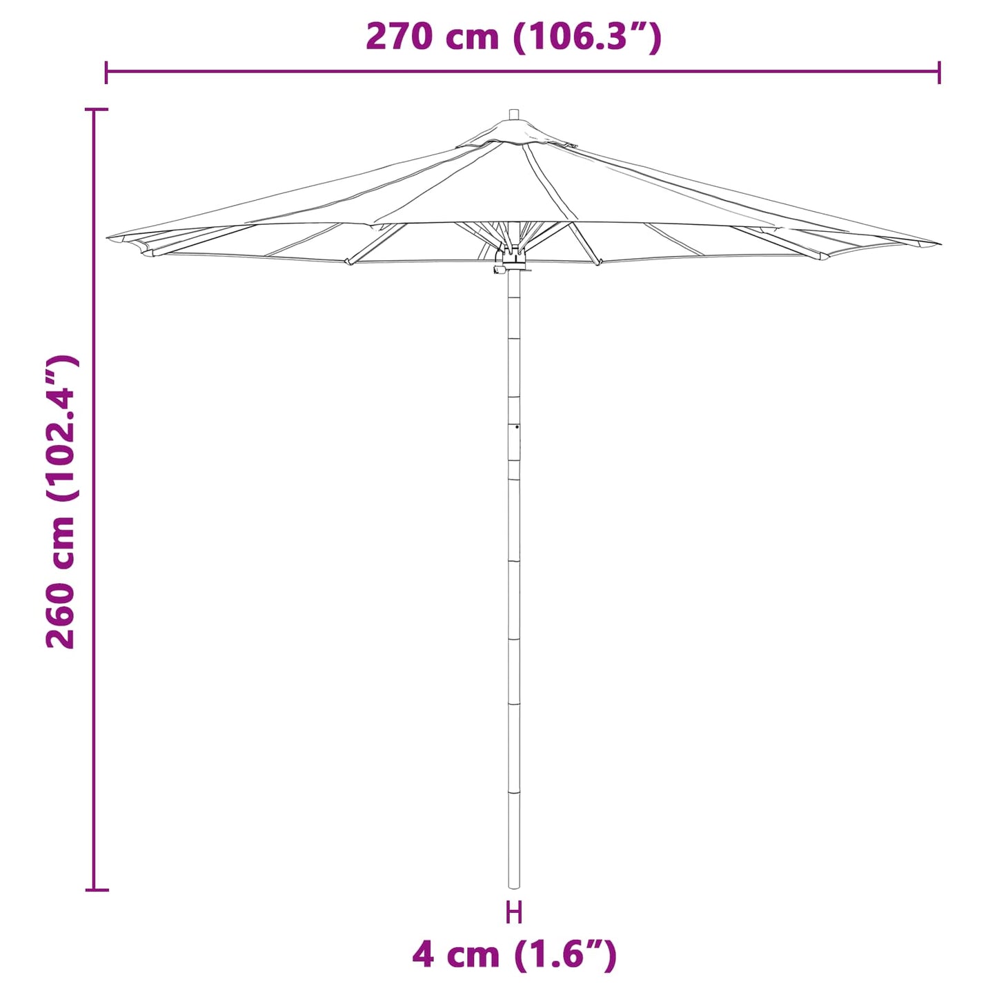 Garten-Sonnenschirm Cremeweiß Ø 270 x 260 cm Bambus