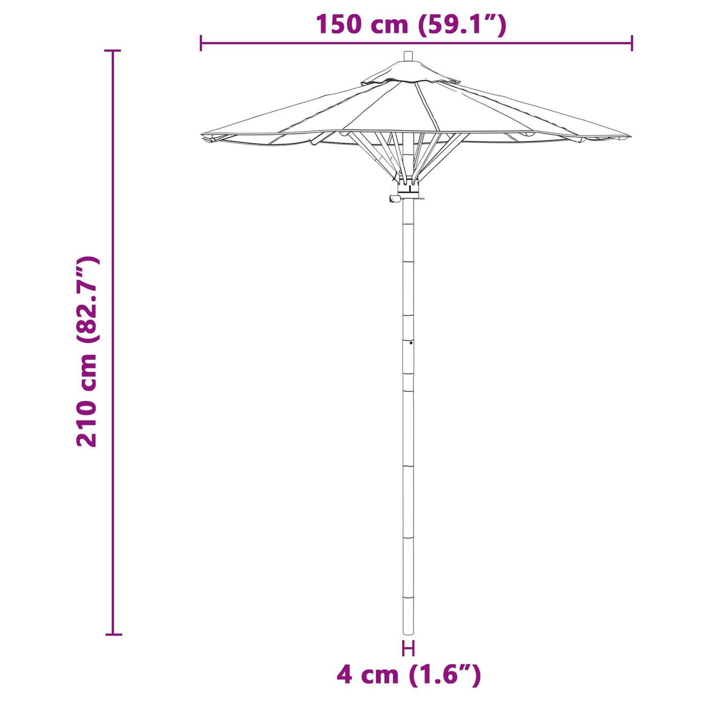 Garten-Sonnenschirm Dunkelgrau Ø 150 x 210 cm Bambus