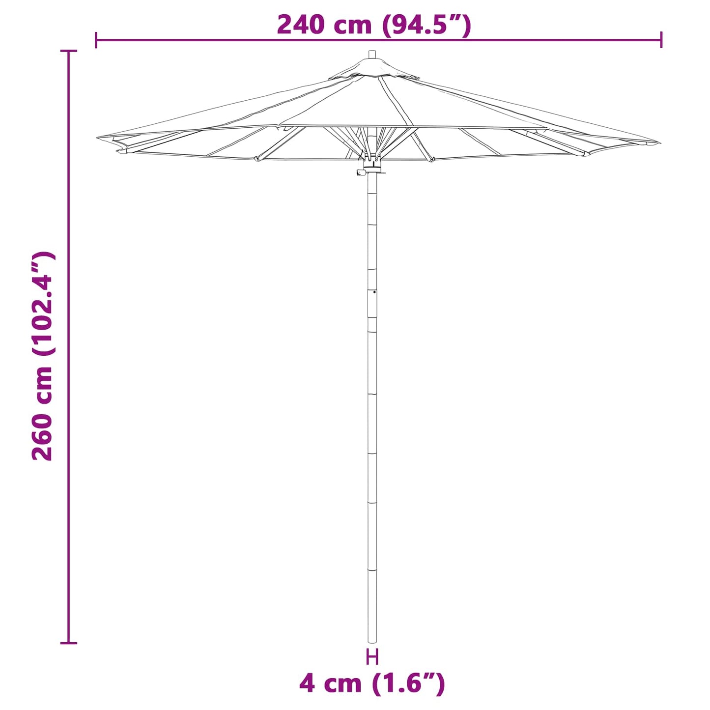 Garten-Sonnenschirm Dunkelgrau Ø 240 x 260 cm Bambus