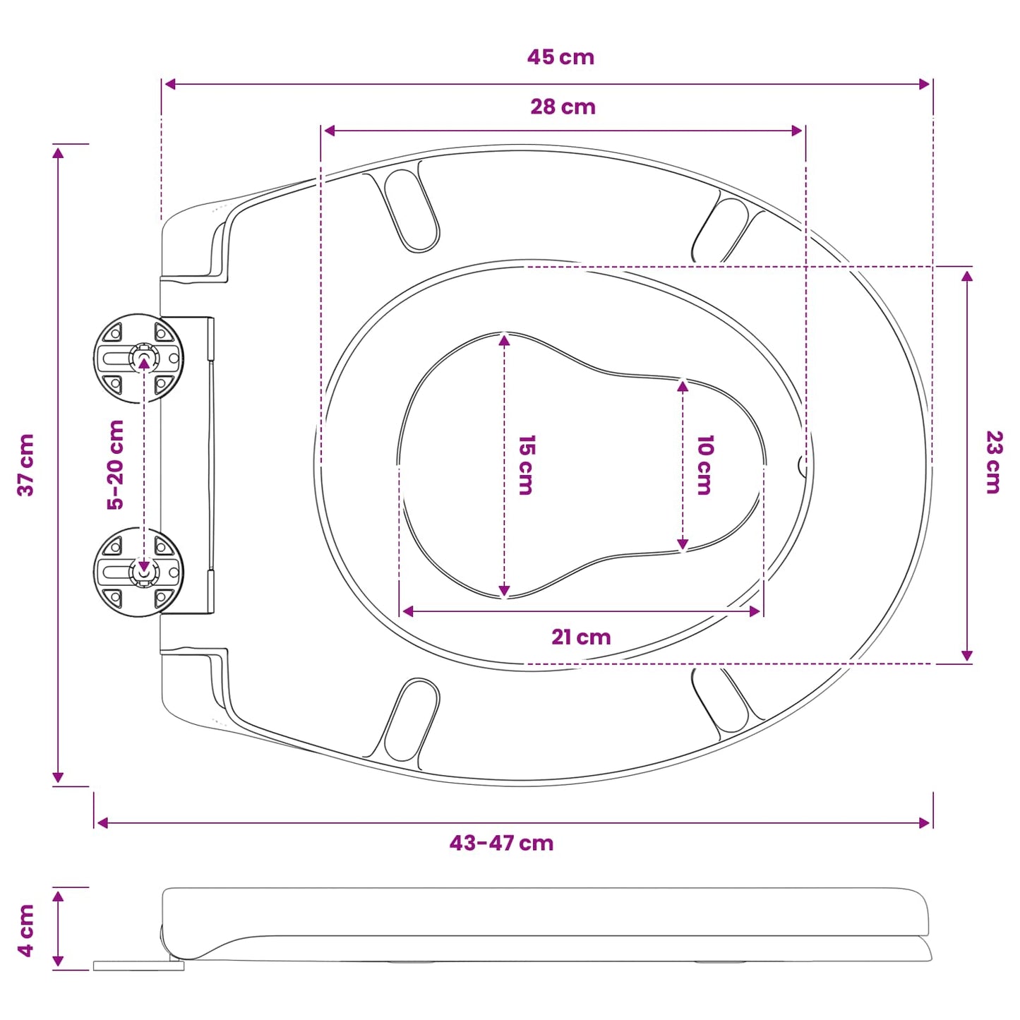 Toilettensitz Schwarz 47 x 37 x 4 cm Duroplast