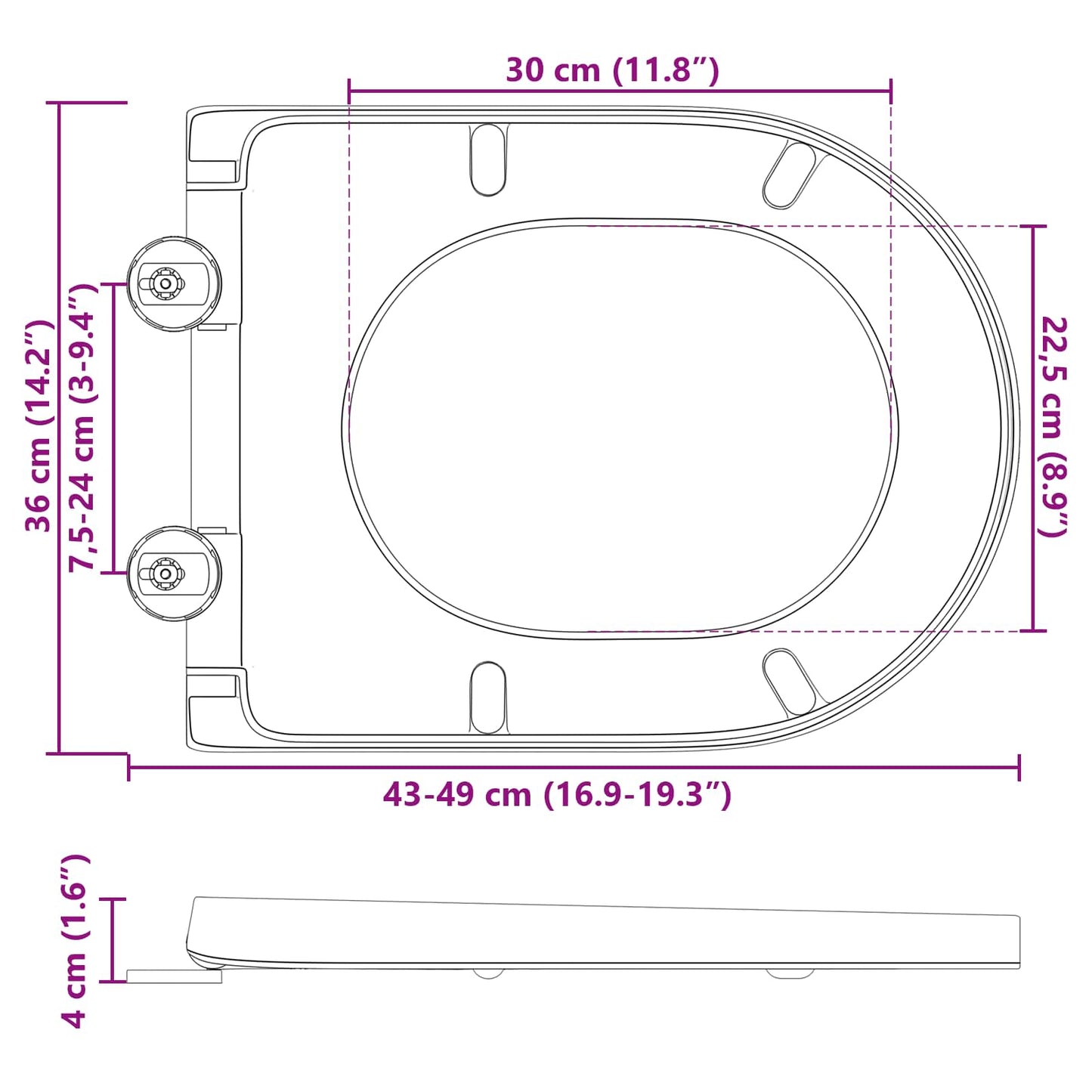 Toilettensitz Schwarz 49 x 36 x 4 cm Duroplast