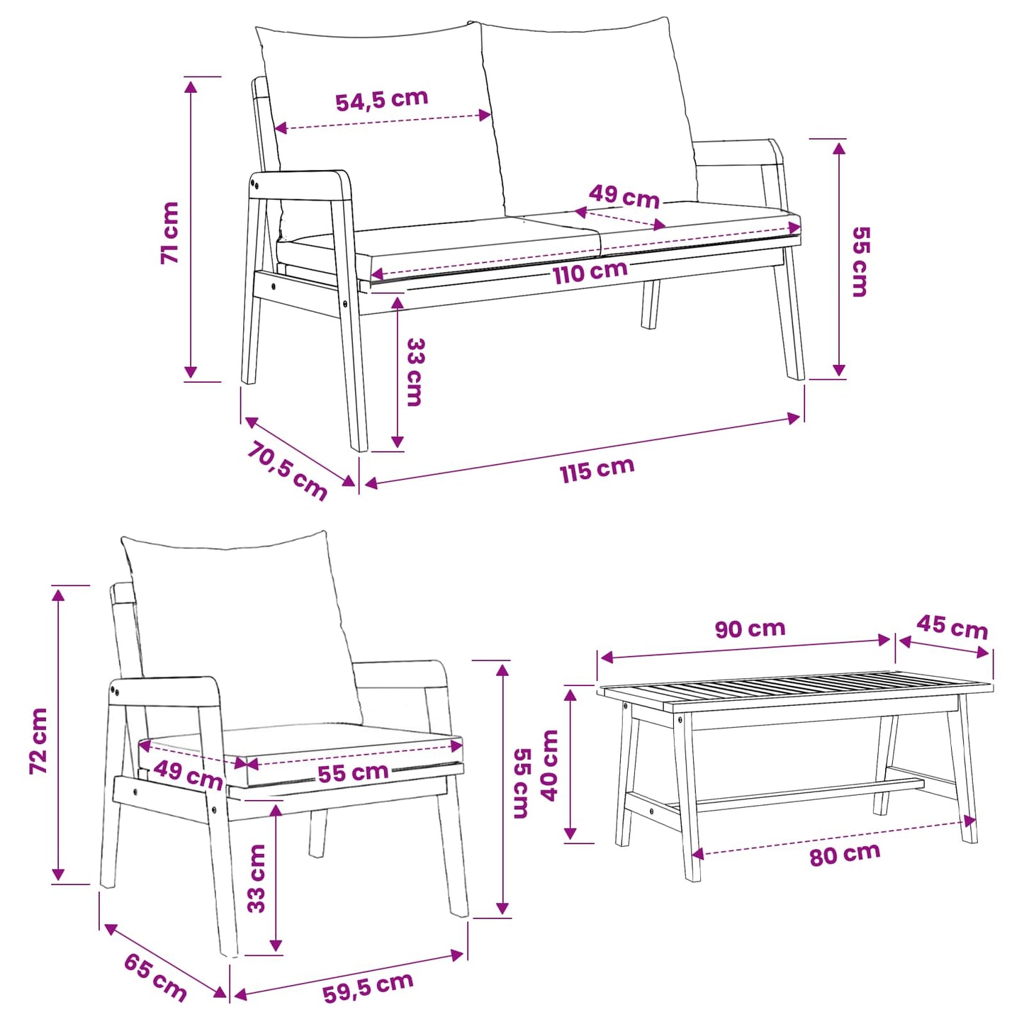 Bistrogarnitur 4 stk. Braun Massivholz Akazie