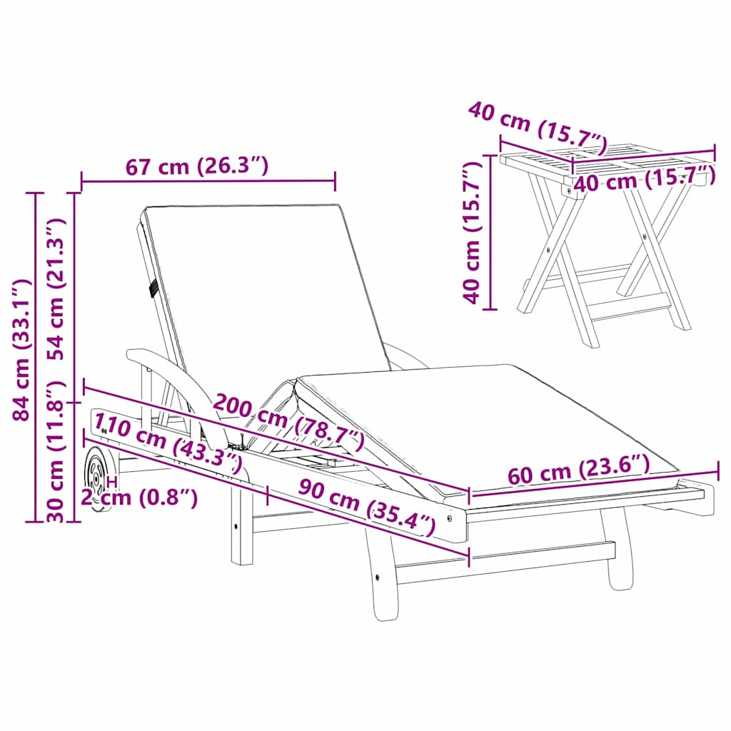 Sonnenliege 2 stk. Massivholz Akazie Beige