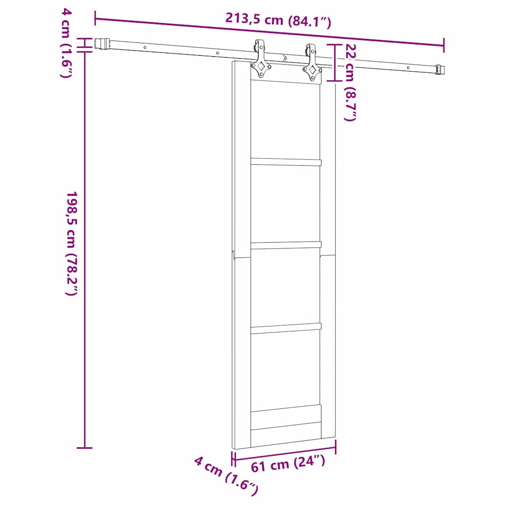 Schiebetür Natur 61 x 198,5 cm Solid Pine Wood and Glass