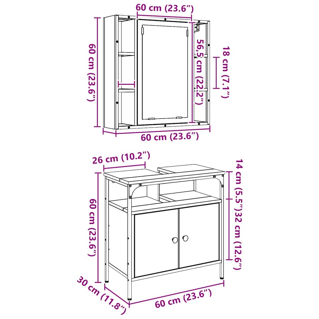 Badezimmermöbel-Set mit Regal mit Tür 2 pcs Braun Holzwerkstoff