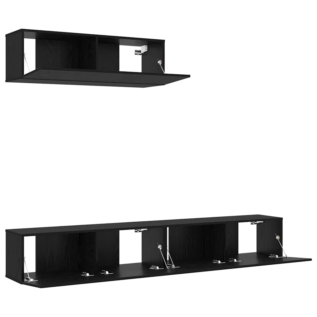 TV-Schranksystem 3 pcs Schwarz Eichen-Optik 200 x 30 x 30 cm