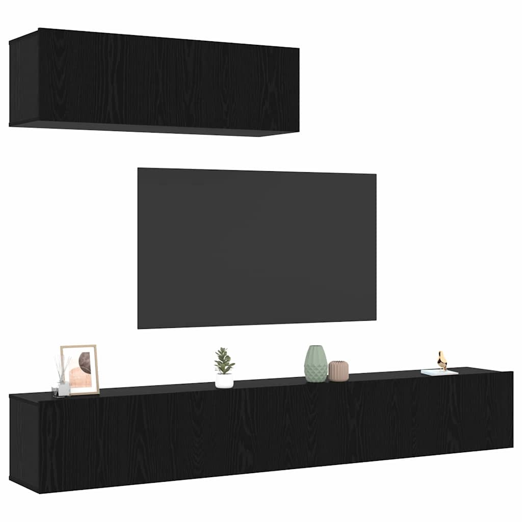 TV-Schranksystem 3 pcs Schwarz Eichen-Optik 200 x 30 x 30 cm