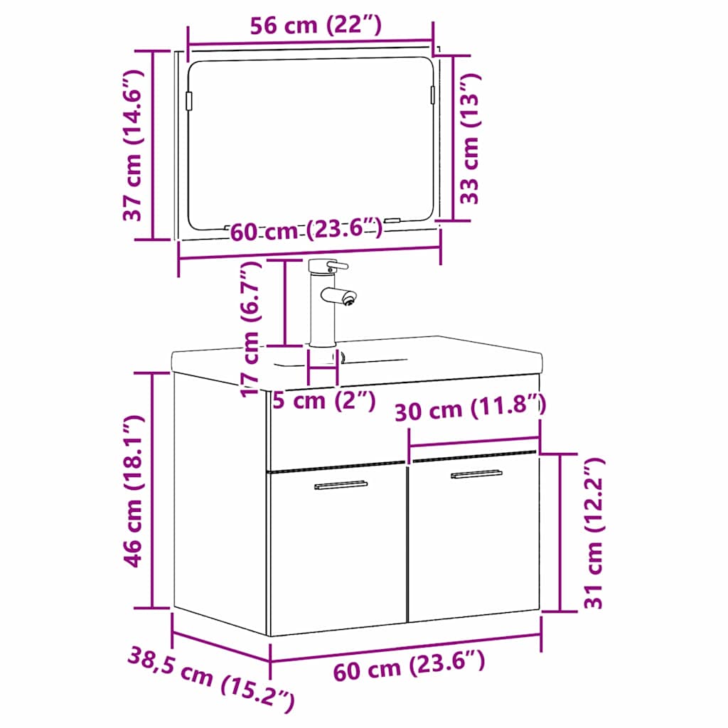 Badezimmermöbel-Set 3 stk. Braun 60 x 38,5 x 46 cm