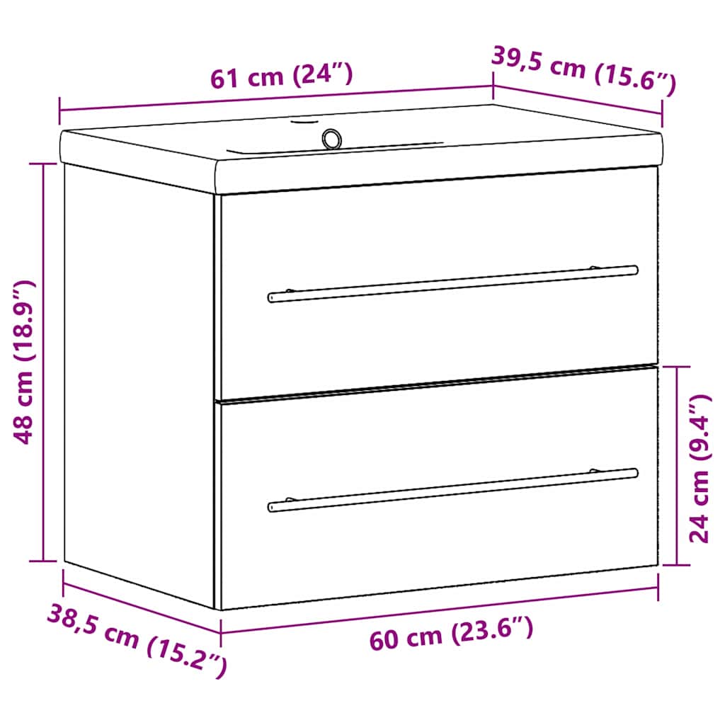 Waschbeckenschrank 2 stk. Altholz 60 x 38,5 x 48 cm