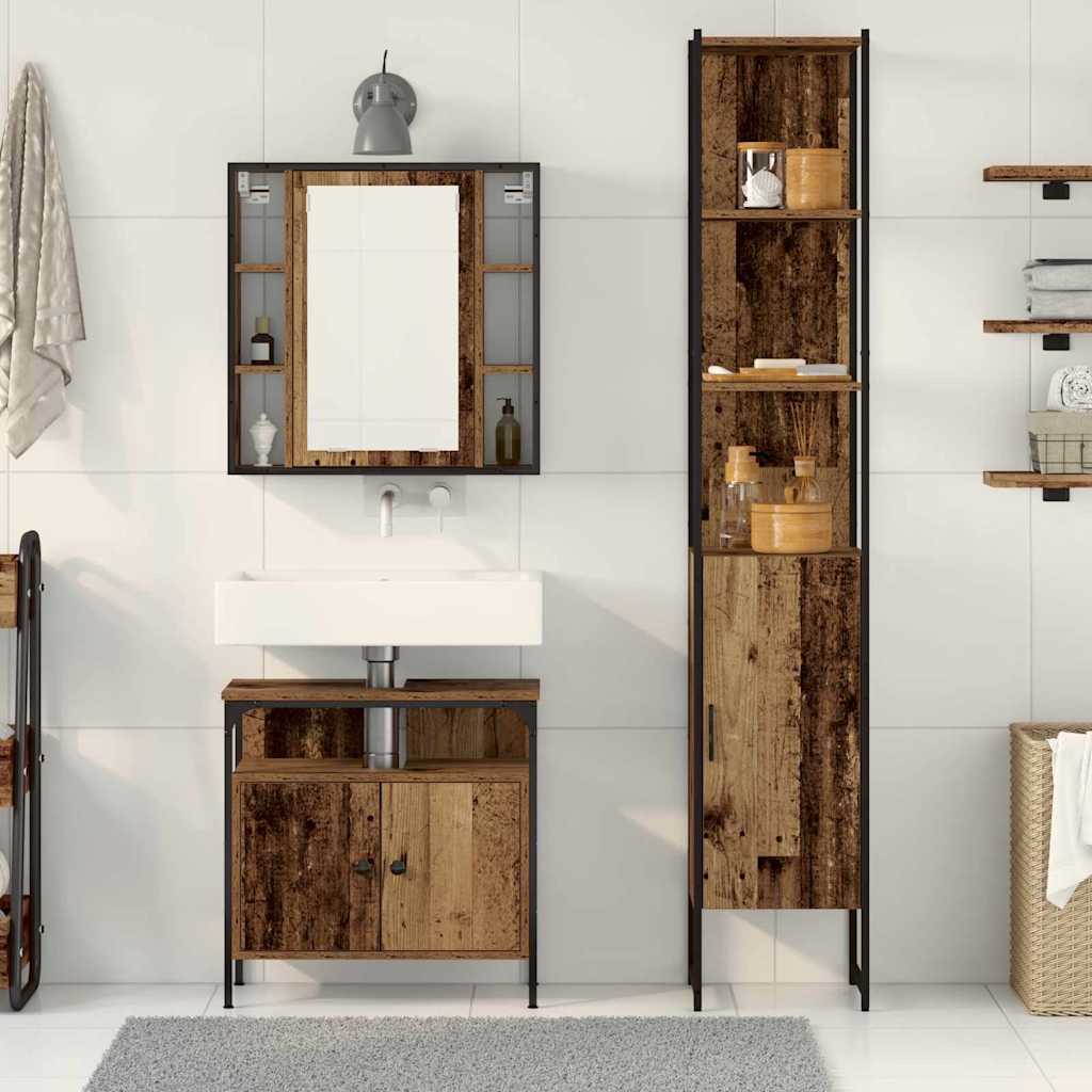 Badezimmerschrankset mit Regal 3 pcs Altholz 33 x 33 x 185.5 cm