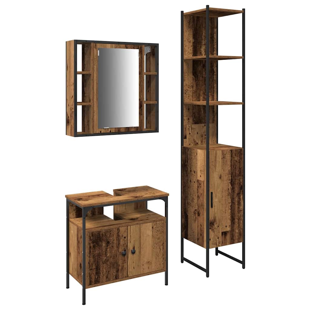 Badezimmerschrankset mit Regal 3 pcs Altholz 33 x 33 x 185.5 cm