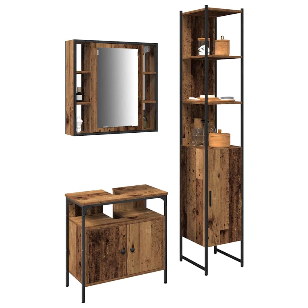 Badezimmerschrankset mit Regal 3 pcs Altholz 33 x 33 x 185.5 cm