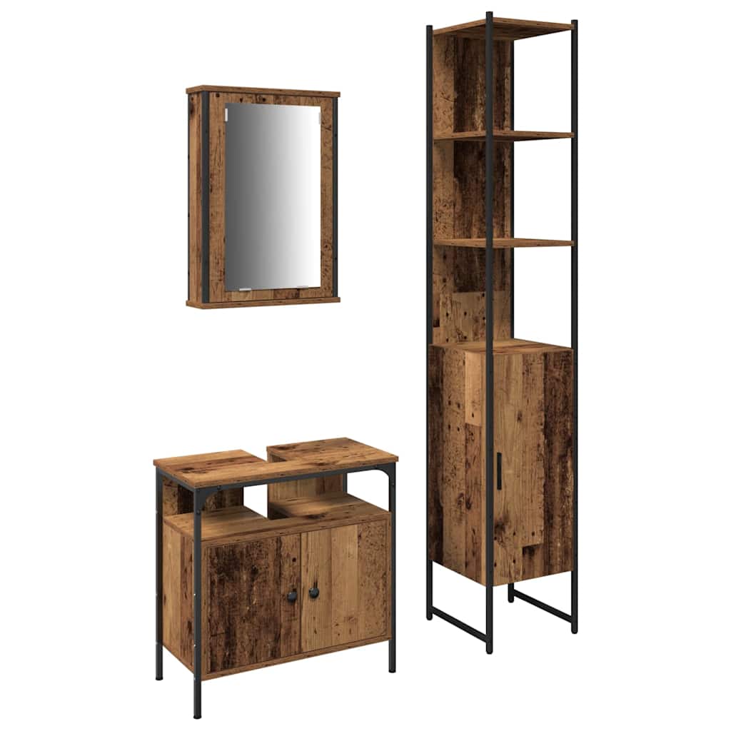 Badezimmermöbel Set mit Regal 3 pcs Altholz 33 x 33 x 185.5 cm