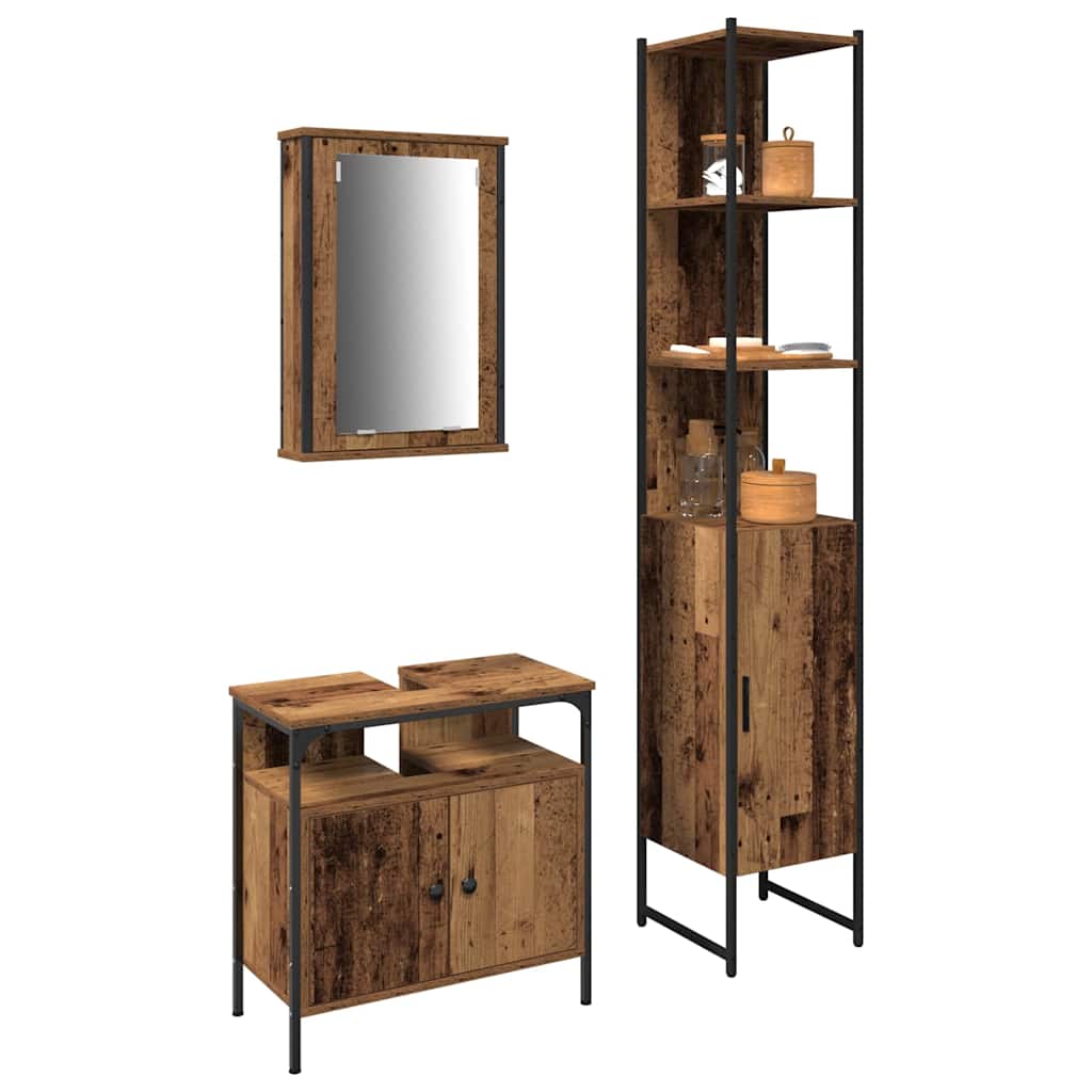 Badezimmermöbel Set mit Regal 3 pcs Altholz 33 x 33 x 185.5 cm