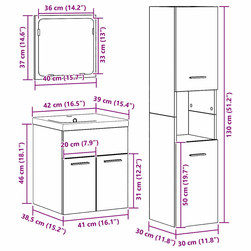 Badezimmermöbel-Set 4 stk. Altholz 41 x 38,5 x 46 cm