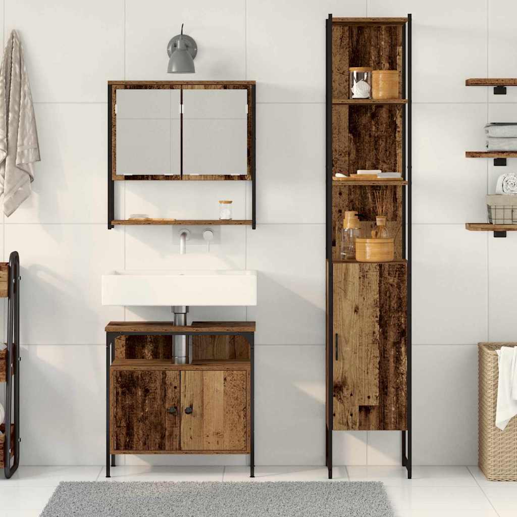 Badezimmermöbel Set mit Regal 3 pcs Altholz 33 x 33 x 185.5 cm