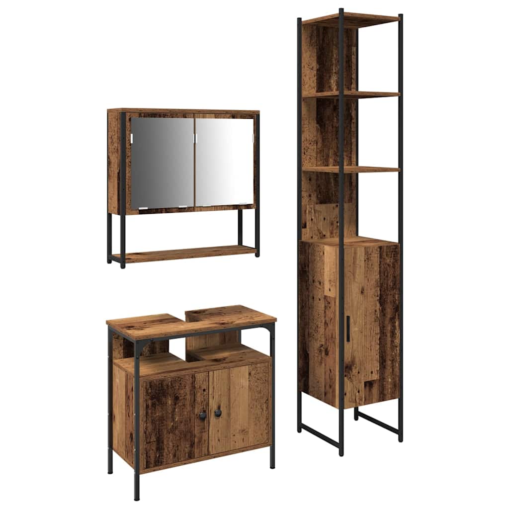 Badezimmermöbel Set mit Regal 3 pcs Altholz 33 x 33 x 185.5 cm