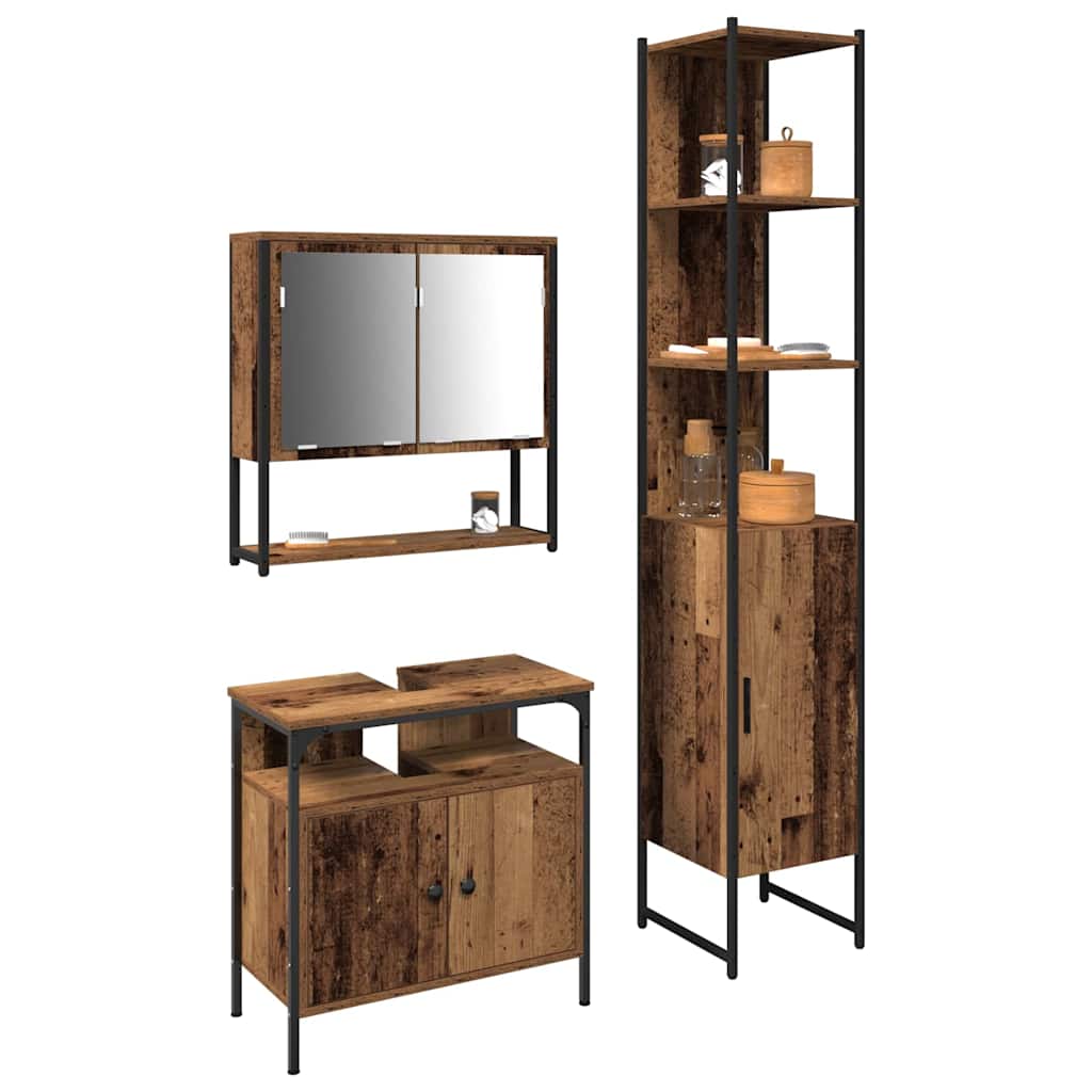 Badezimmermöbel Set mit Regal 3 pcs Altholz 33 x 33 x 185.5 cm