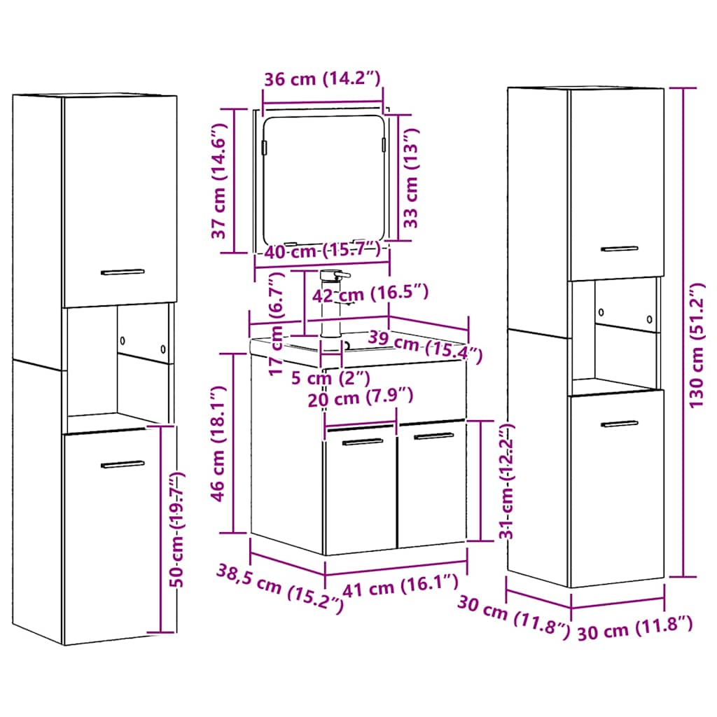 Badezimmermöbel-Set Wandmontiert 4 pcs Altholz Holzwerkstoff
