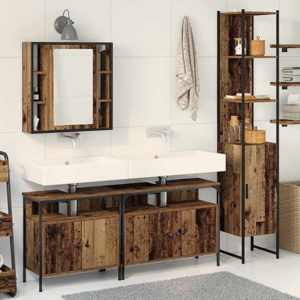 Badezimmerschrankset mit Regal 4 pcs Altholz 33 x 33 x 185.5 cm