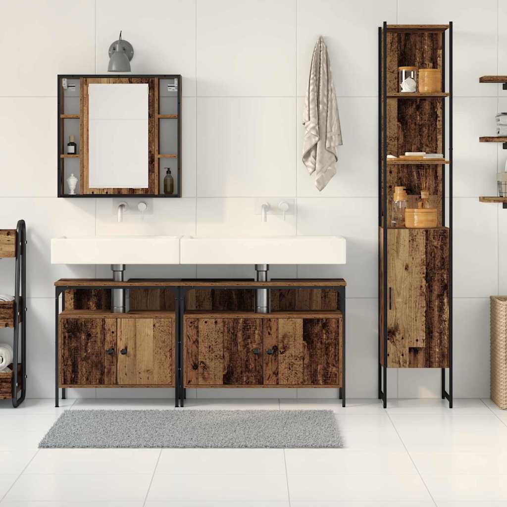 Badezimmerschrankset mit Regal 4 pcs Altholz 33 x 33 x 185.5 cm