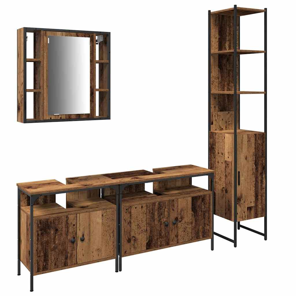 Badezimmerschrankset mit Regal 4 pcs Altholz 33 x 33 x 185.5 cm