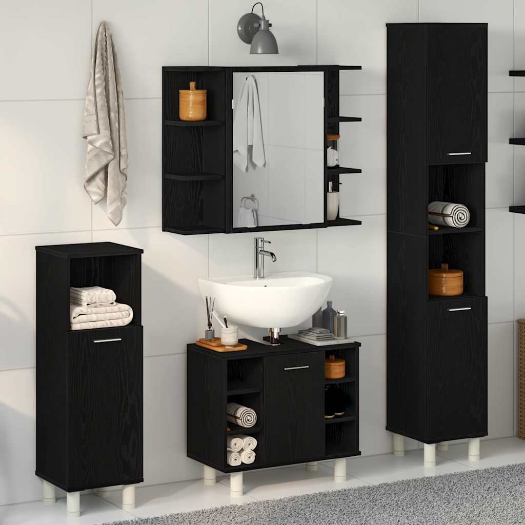 Badezimmermöbel Set mit Regal 4 pcs Schwarz 30 x 30 x 179,5 cm