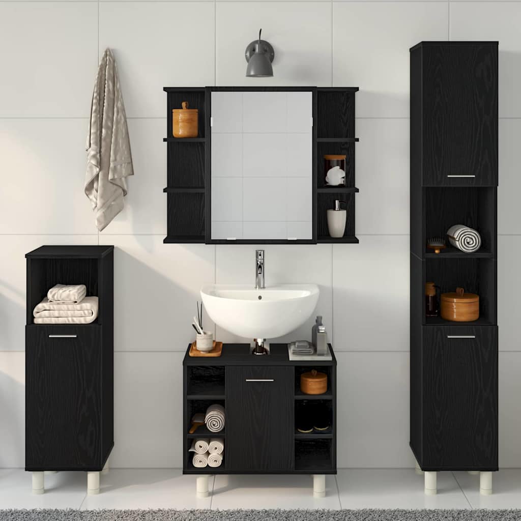 Badezimmermöbel Set mit Regal 4 pcs Schwarz 30 x 30 x 179,5 cm