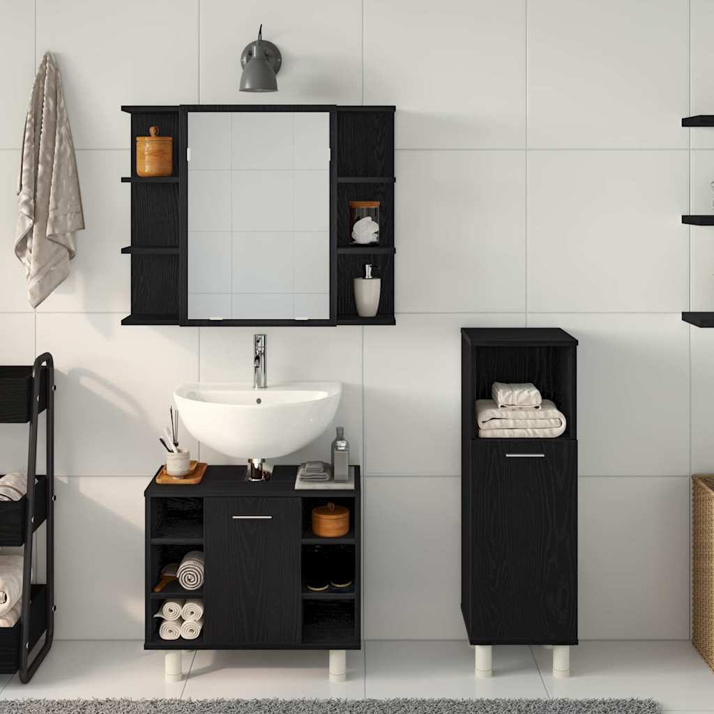 Badezimmermöbel Set mit Regal 3 pcs Schwarz 30 x 30 x 99,5 cm