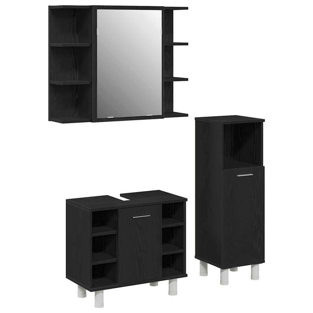 Badezimmermöbel Set mit Regal 3 pcs Schwarz 30 x 30 x 99,5 cm