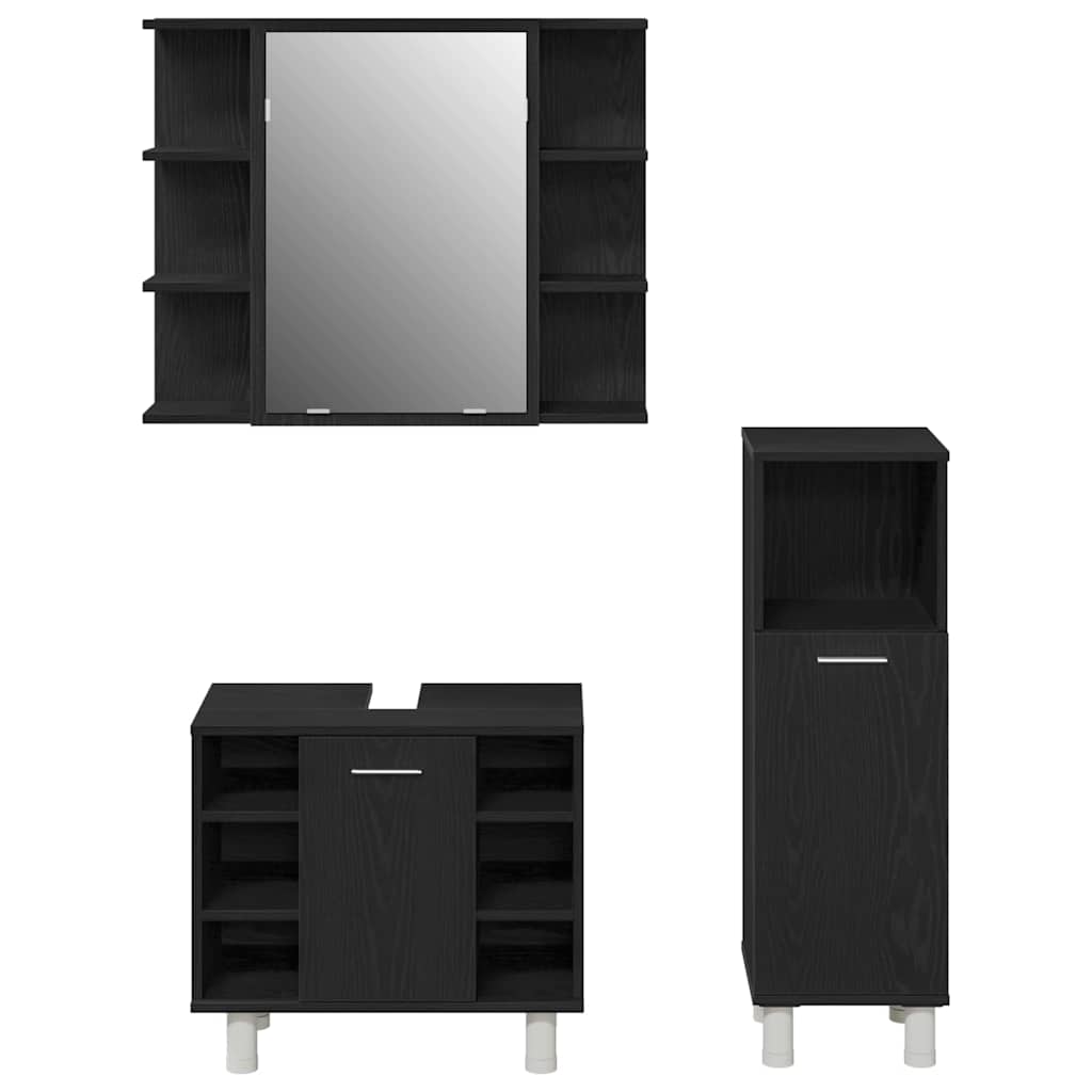 Badezimmermöbel Set mit Regal 3 pcs Schwarz 30 x 30 x 99,5 cm