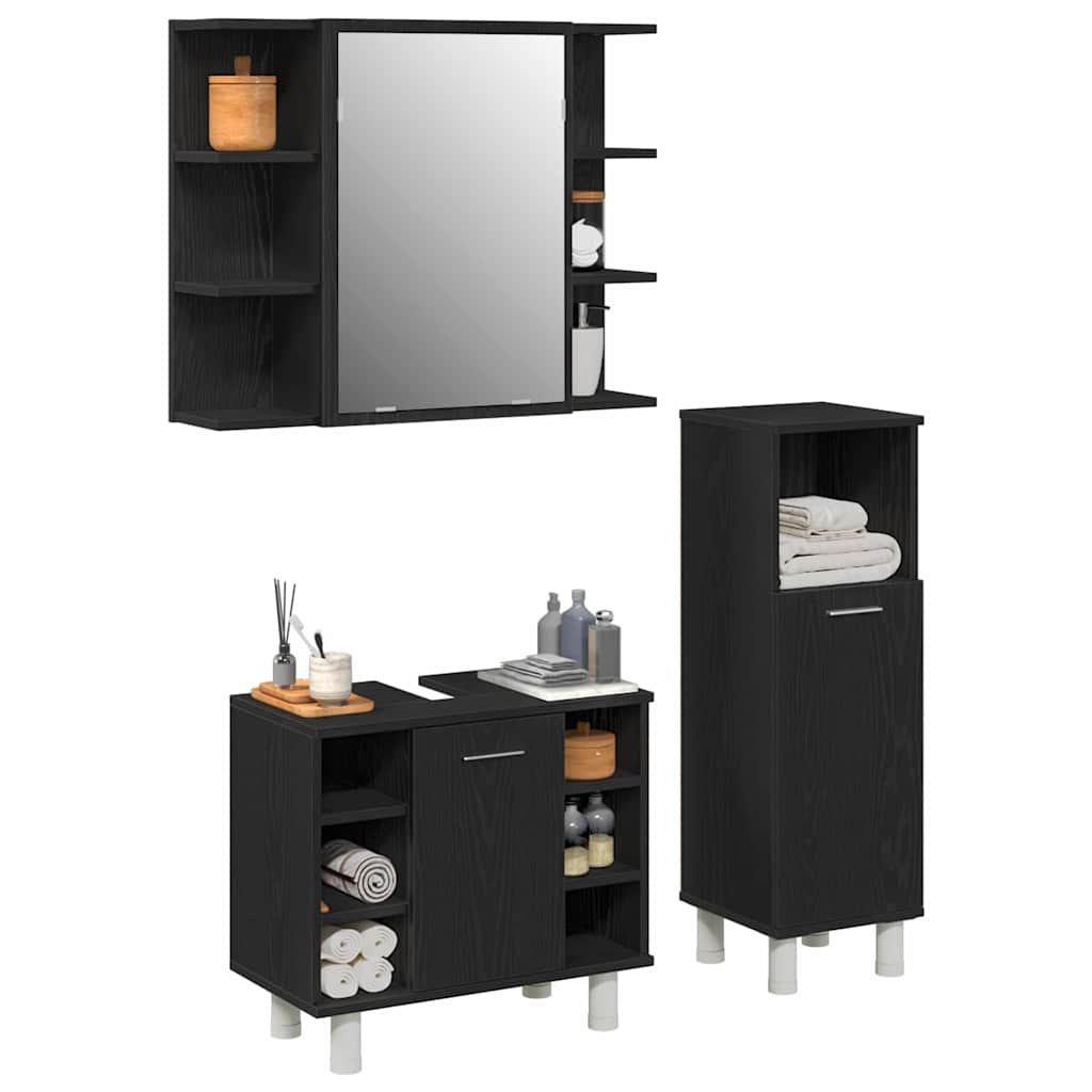 Badezimmermöbel Set mit Regal 3 pcs Schwarz 30 x 30 x 99,5 cm