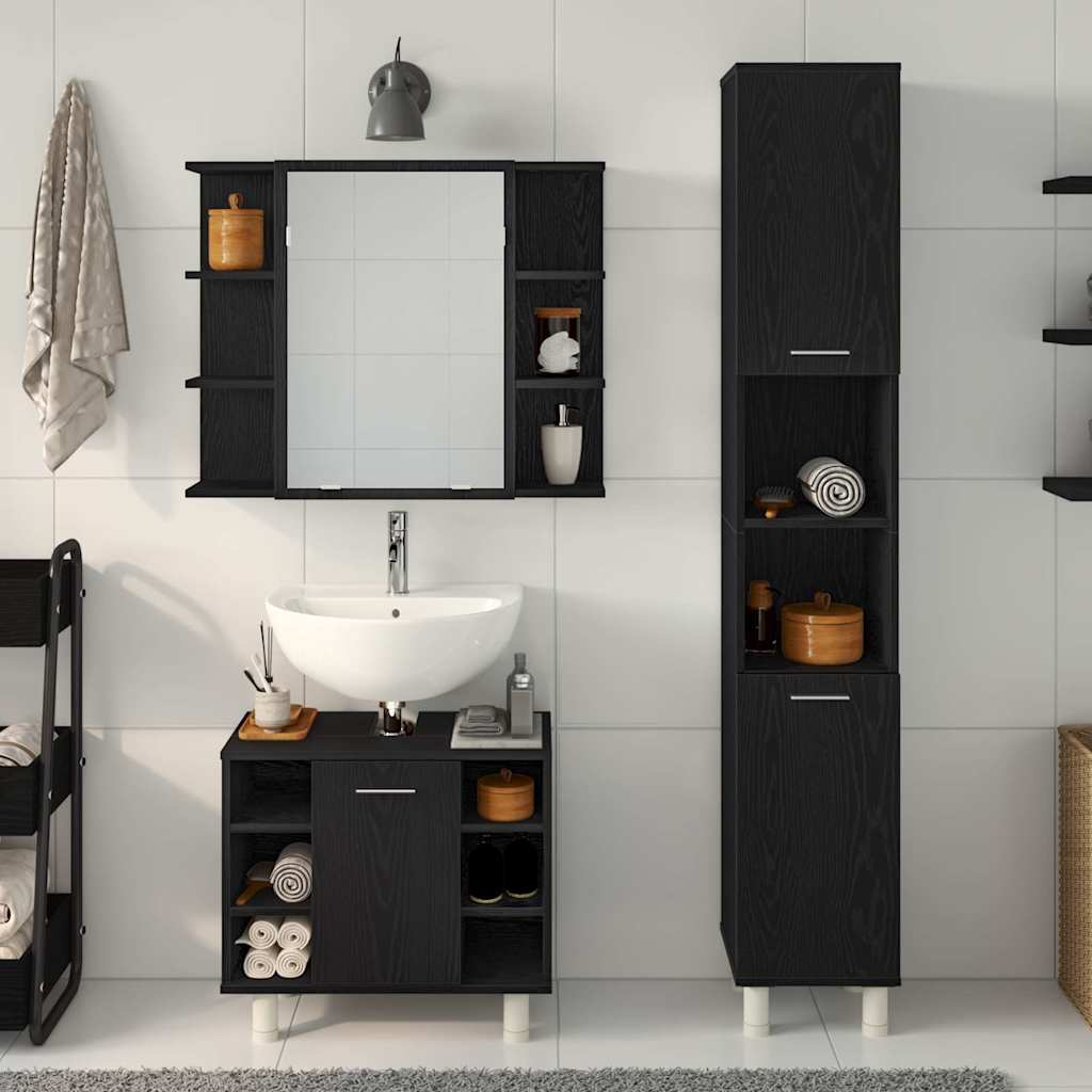 Badezimmermöbel Set mit Regal 3 pcs Schwarz 30 x 30 x 179,5 cm