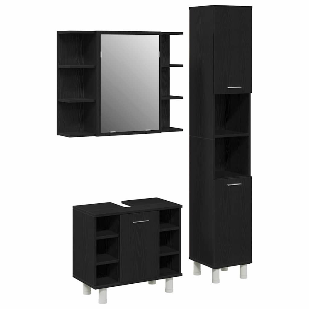 Badezimmermöbel Set mit Regal 3 pcs Schwarz 30 x 30 x 179,5 cm