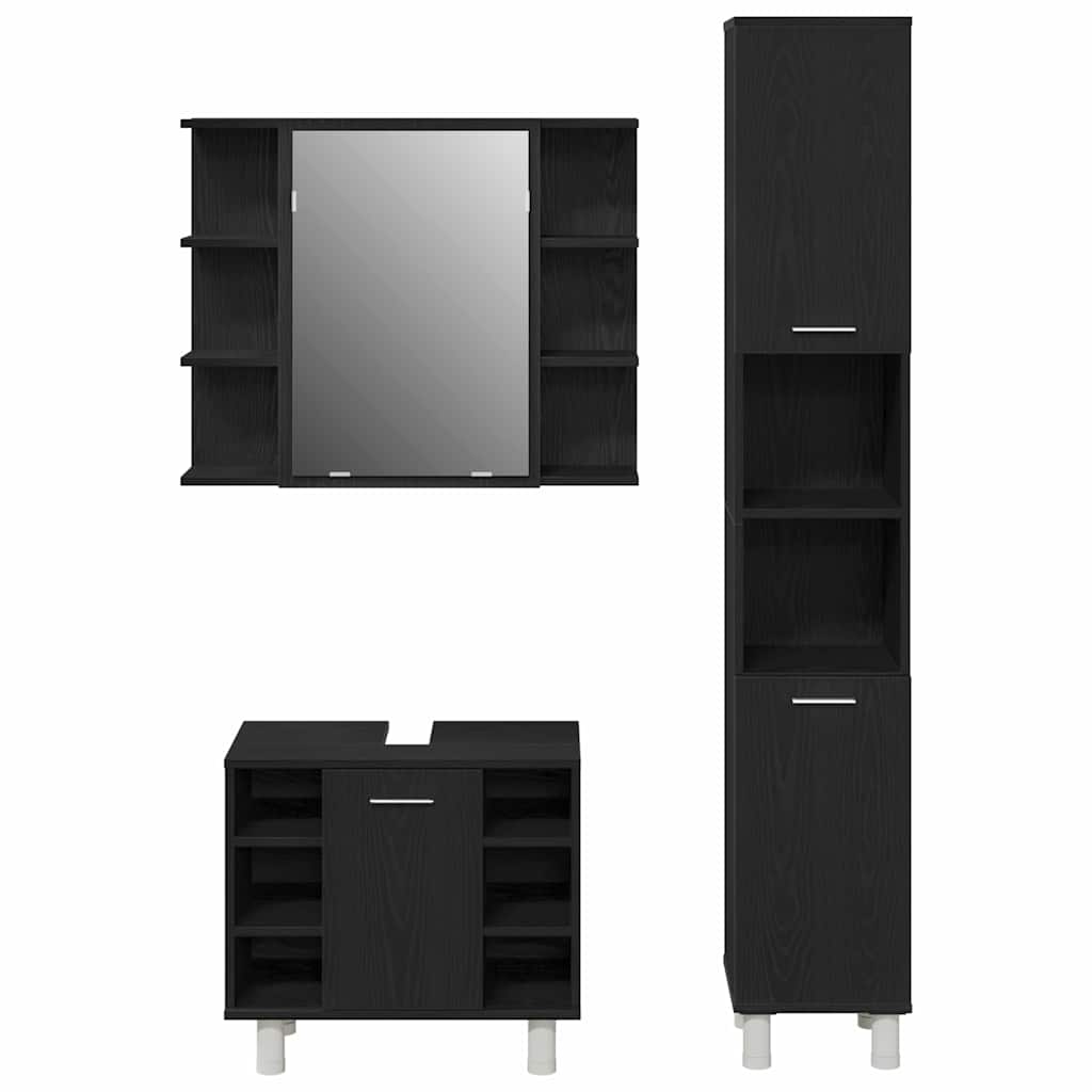 Badezimmermöbel Set mit Regal 3 pcs Schwarz 30 x 30 x 179,5 cm