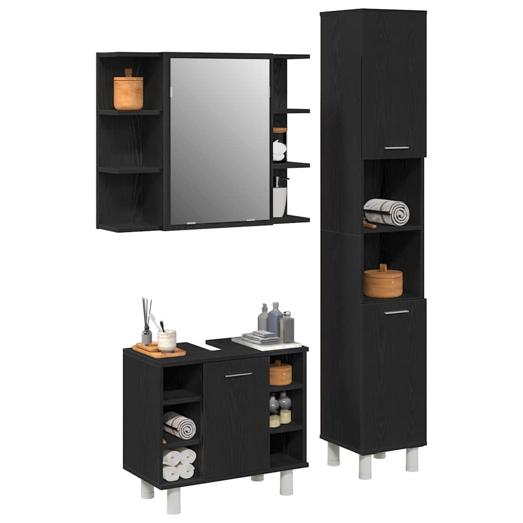 Badezimmermöbel Set mit Regal 3 pcs Schwarz 30 x 30 x 179,5 cm