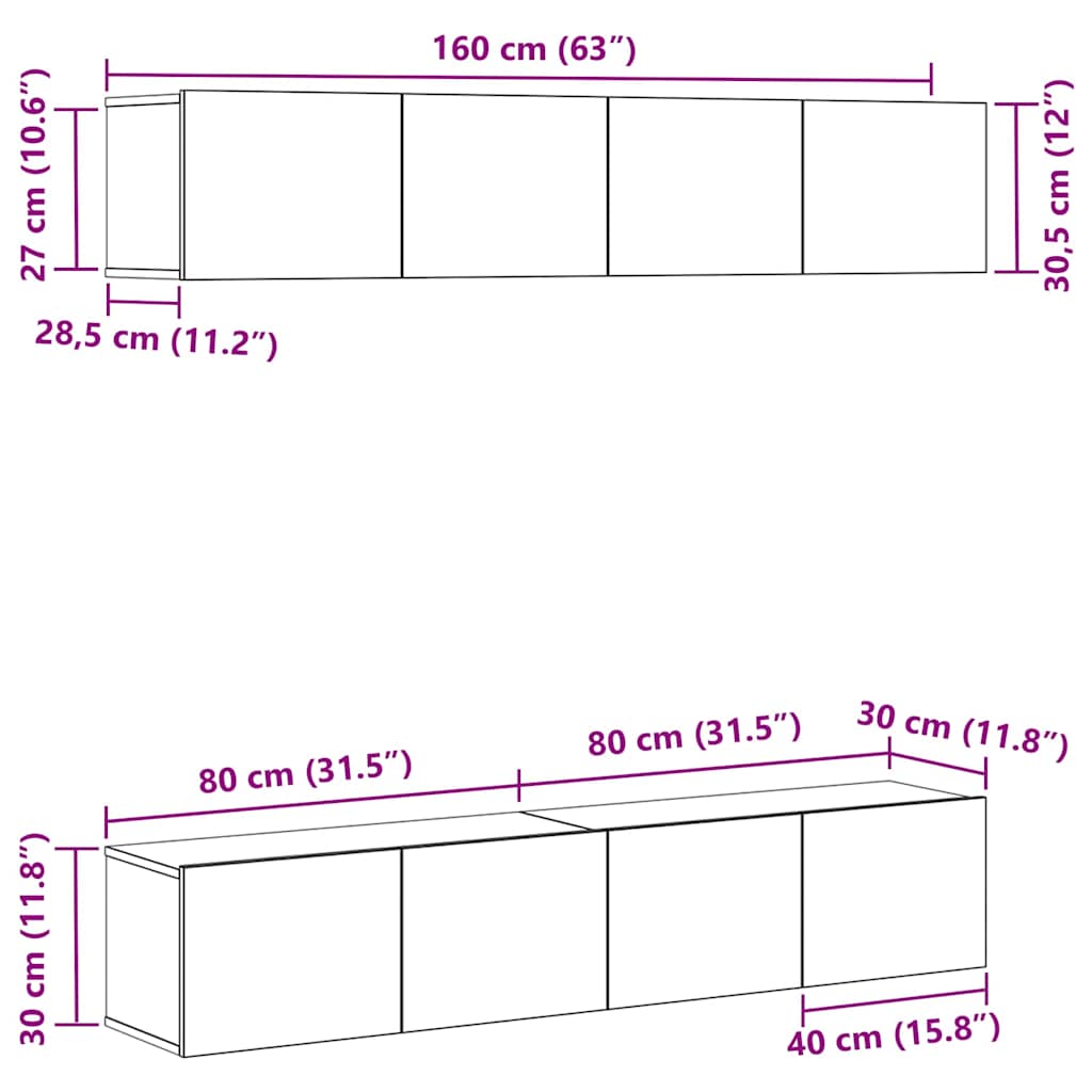 TV-Möbel-Set 4 pcs Schwarz Eichen-Optik 80 x 30 x 30 cm