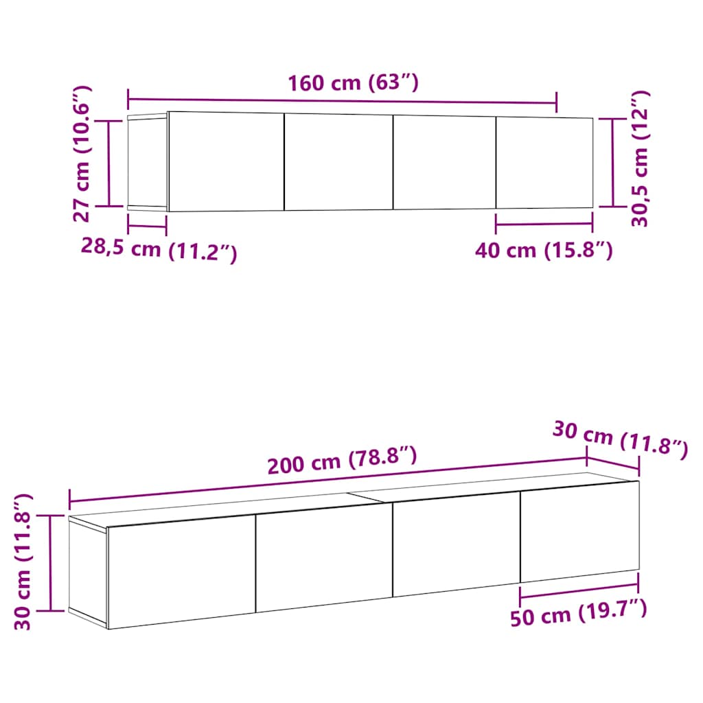 TV-Möbel-Set 4 pcs Schwarz Eichen-Optik 100 x 30 x 30 cm